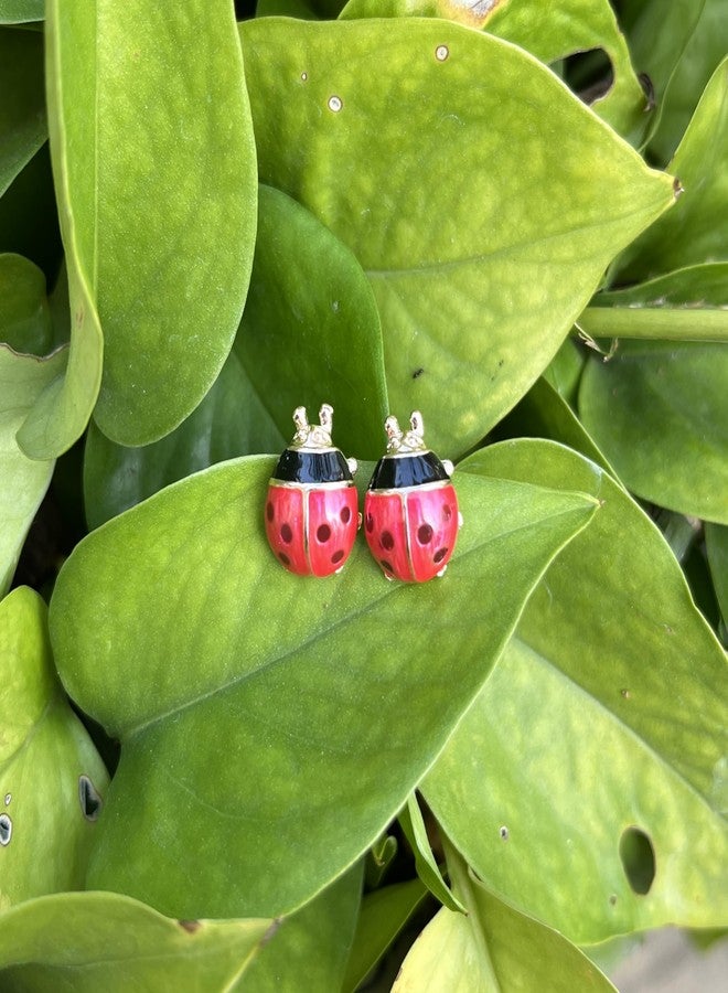 POYAMUSE Cute Ladybug Stud Earrings for Women - Dainty Red Ladybird Stud Earrings- Fashion Jewelry Gifts-wing closed - Image 2